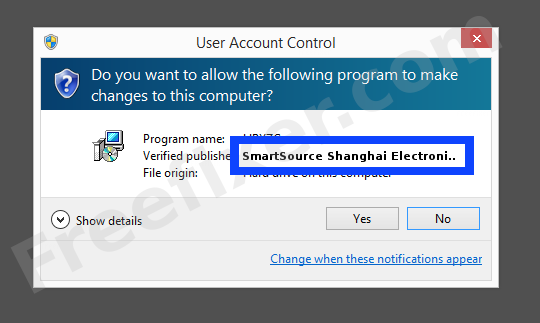 Screenshot where SmartSource Shanghai Electronic Technology Co. Ltd appears as the verified publisher in the UAC dialog